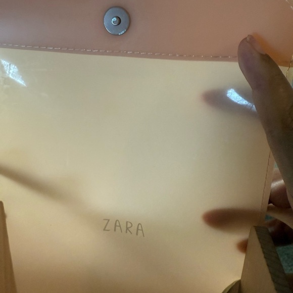 Zara Pink Peach Fruit Jelly Satchel Purse Handbag W/ Straps Wooden Sides - Picture 8 of 10